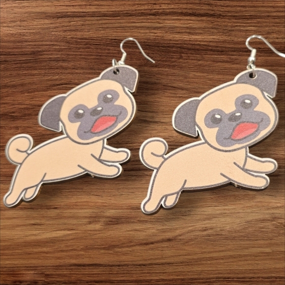 Wooden Dog Dangle Earrings - Picture 1 of 2